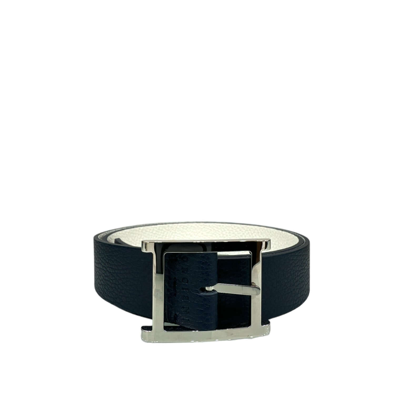 Cintura reversibile in pelle Martellata Micron Double A con fibbia palladio, largo 3,5 cm, made in Italy.