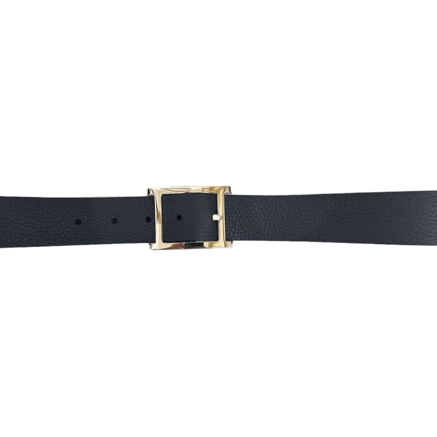 Cintura reversibile in pelle nera Micron Double A con fibbia palladio, elegante e versatile per ogni outfit.