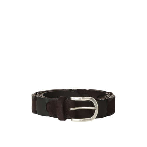Cintura Sportiva Intrecciata Hunting in dark brown suede with silver buckle, 3 cm height, made in Italy.