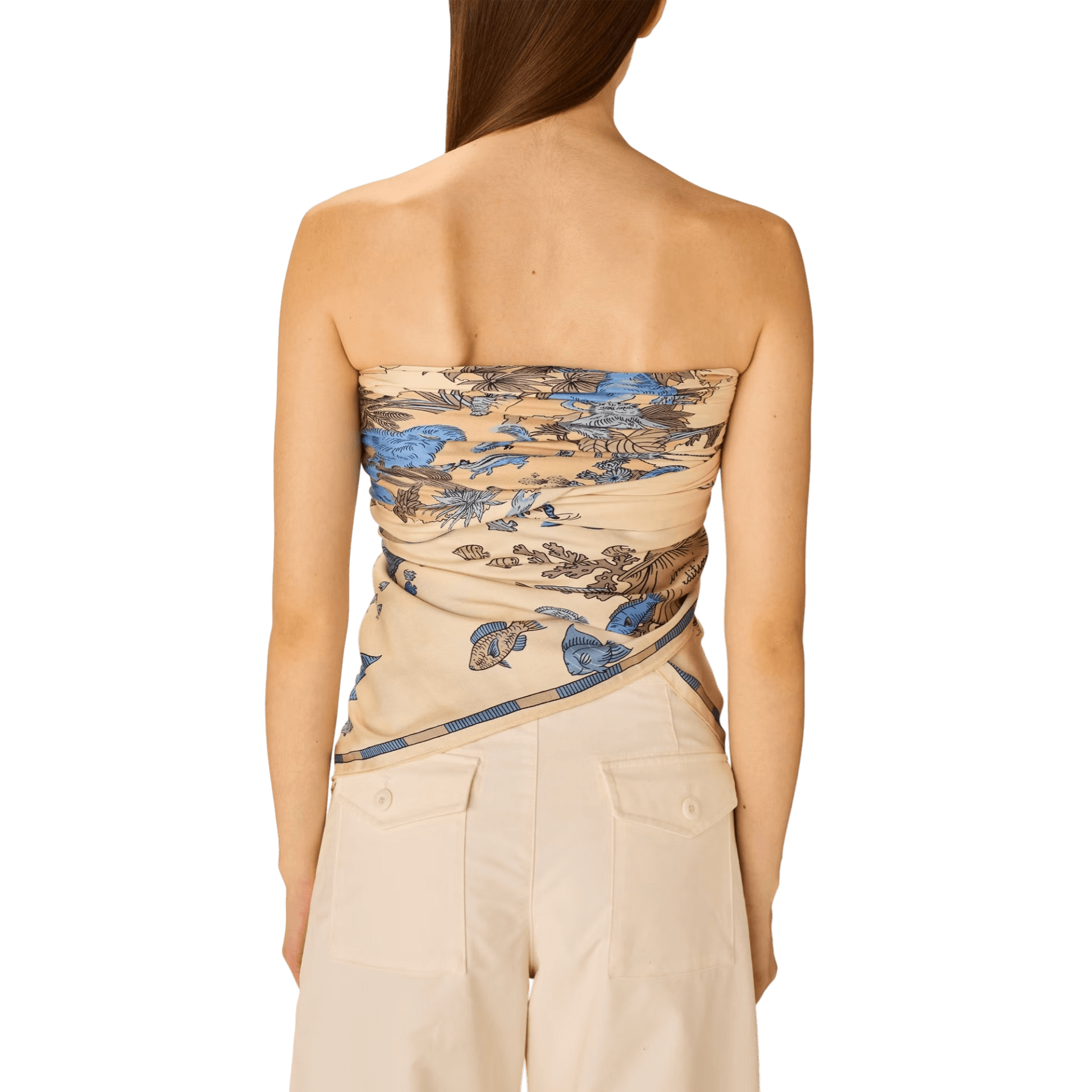 Foulard quadrato in seta indossato in modo versatile con design floreale e colorato sul retro.