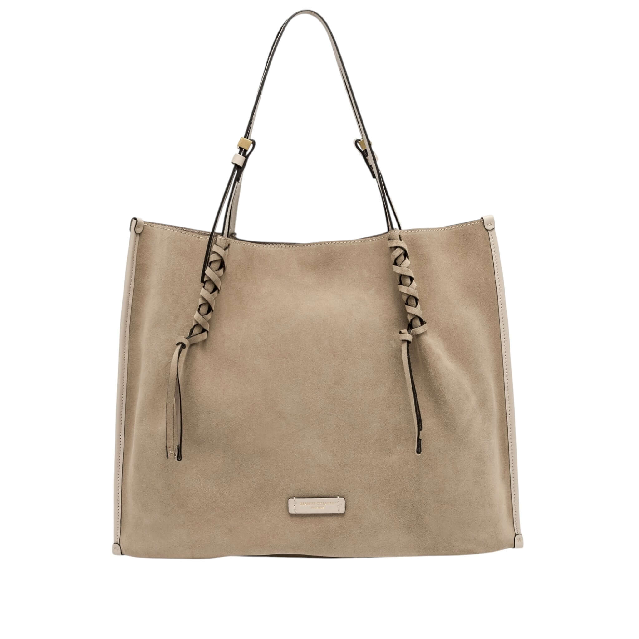 Dory light and stylish suede tote bag with unique laced handle details, ideal for casual looks.