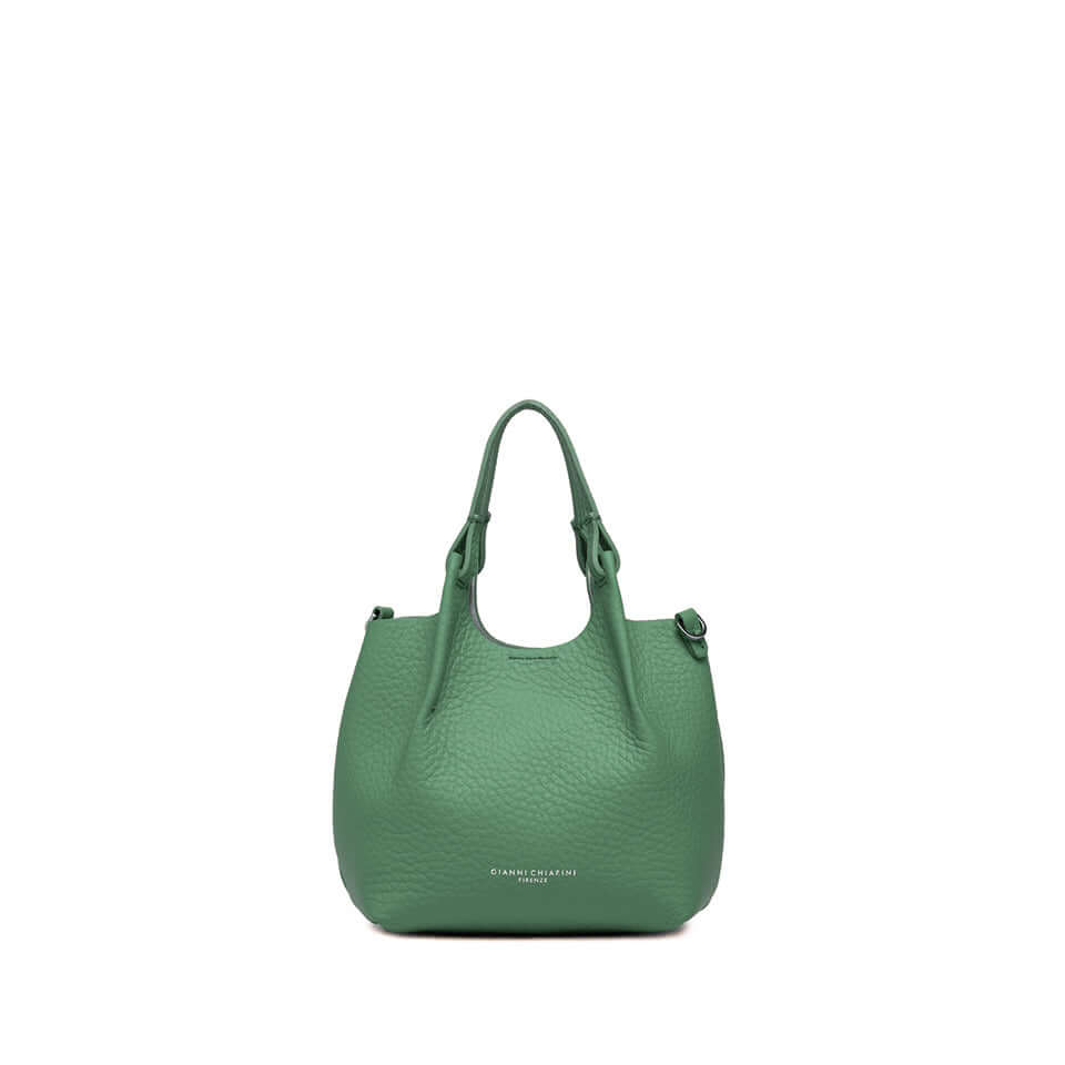 Stylish green leather handbag by DUA with contemporary design and dual handles.