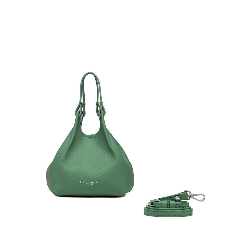 Green DUA bag made of double grain leather with handle and removable strap, perfect for any look.