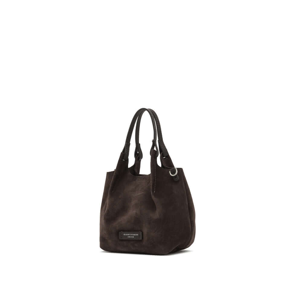 DUA minibag in dark suede by Gianni Chiarini, contemporary design with crossbody strap, practical size for everyday use.