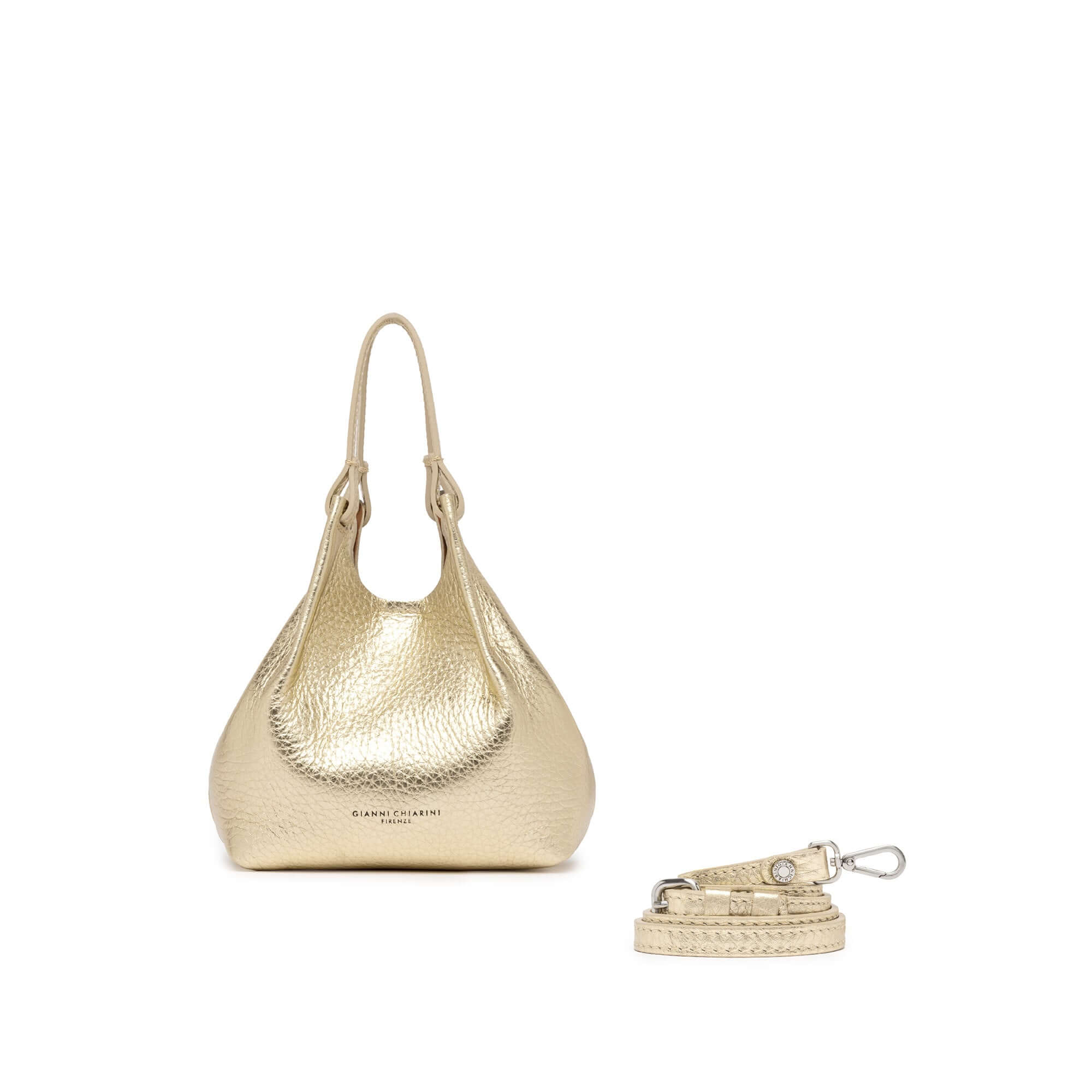 Borsa DUA in pelle bubble double color oro con doppi manici e tracolla removibile, misure 19x20x8 cm