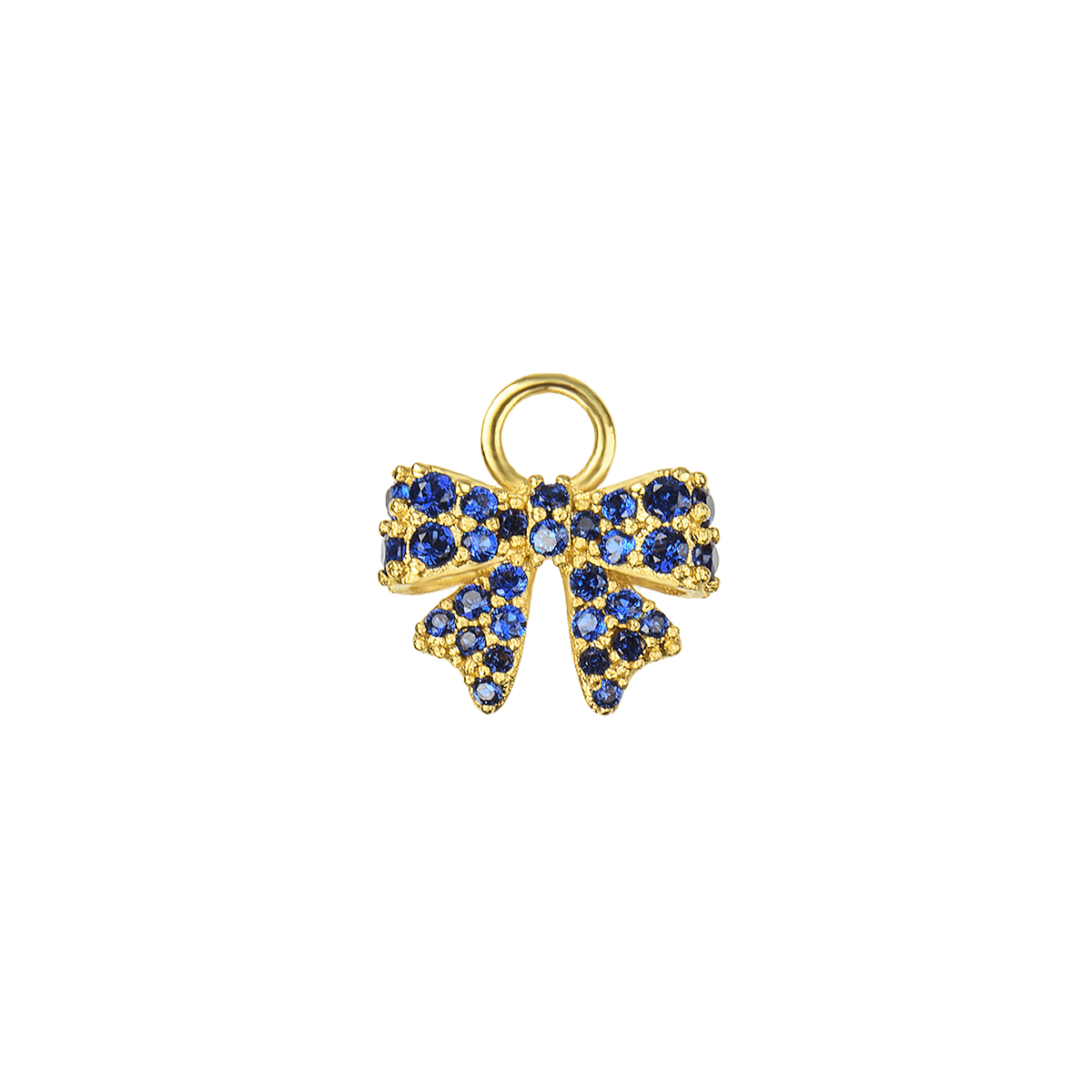 Fiocco Charm Navy: eleganza in ottone placcato oro con dettagli blu per un tocco romantico e raffinato.