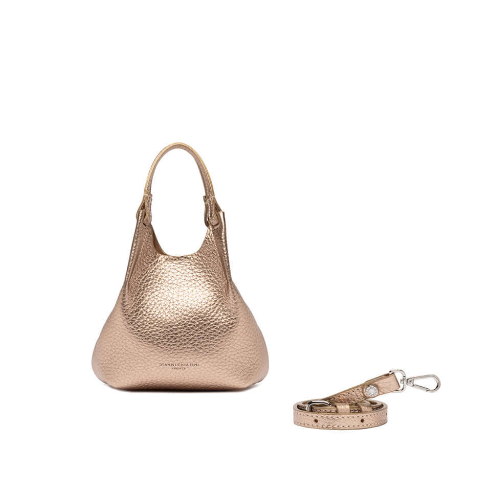 DUA borsa in pelle bubble double di Gianni Chiarini, color oro rosa, con doppi manici e tracolla.