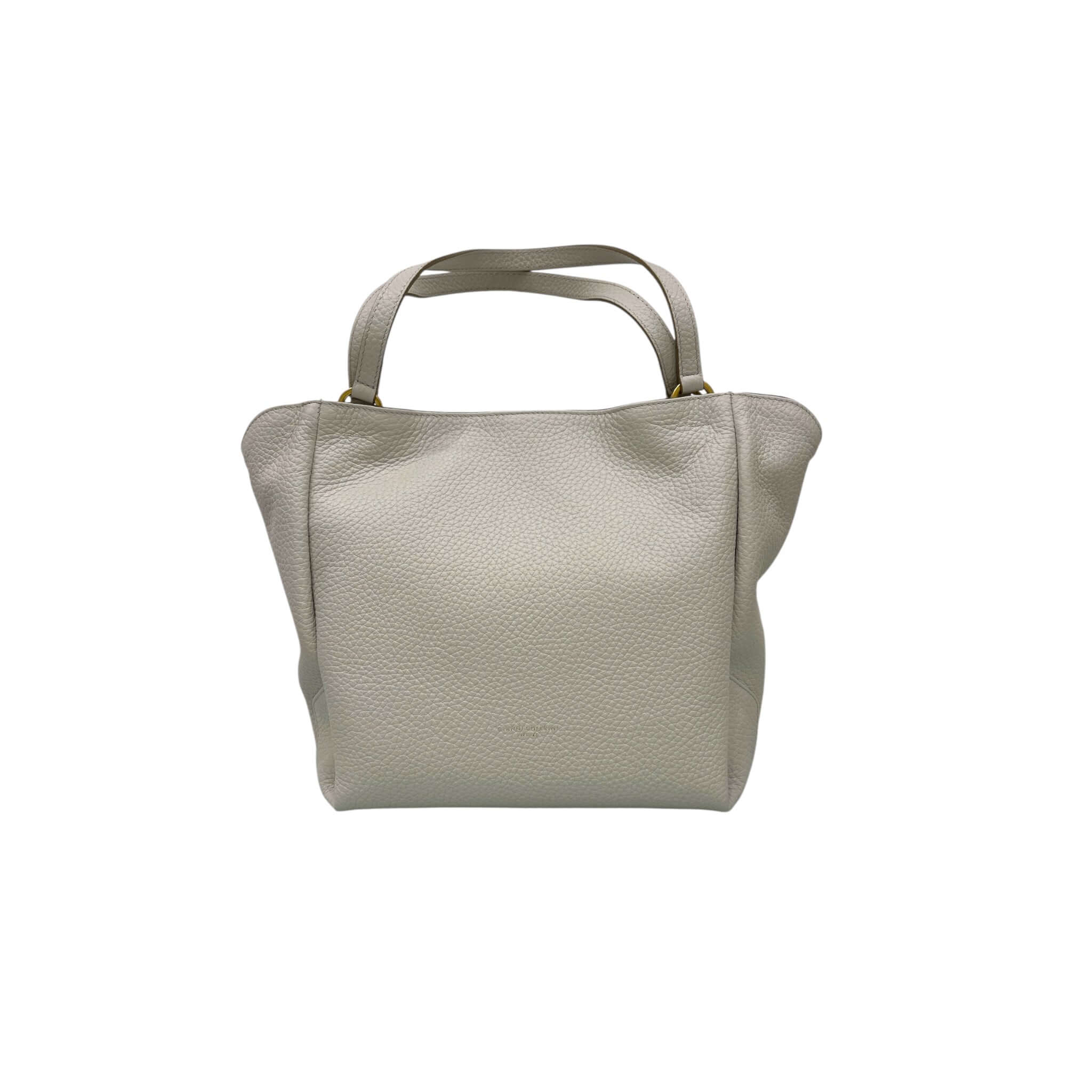 CECILE by Gianni Chiarini in soft white leather, minimalist design with a spacious interior and dual handles.