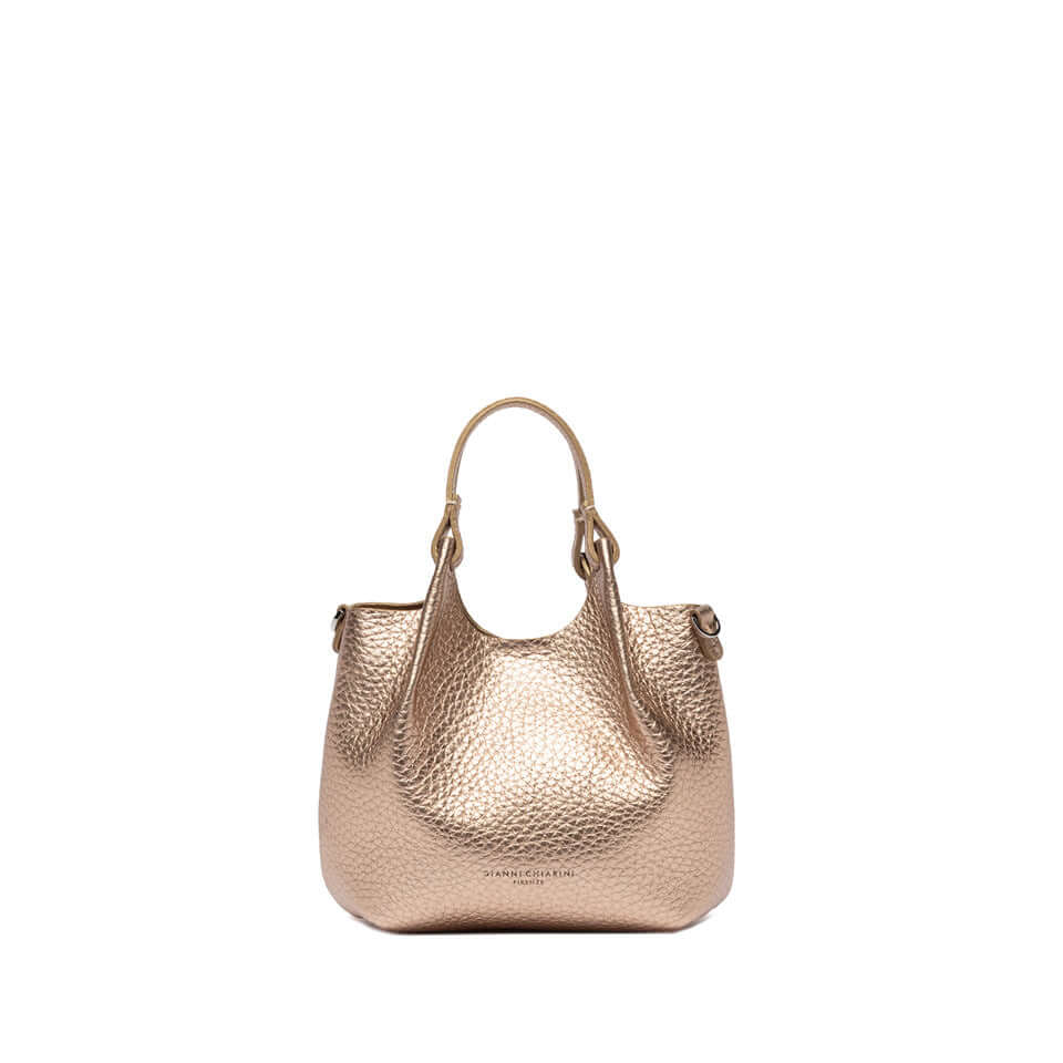 Borsa DUA di Gianni Chiarini in pelle bubble double con texture unica, colore oro rosa, manici doppi.
