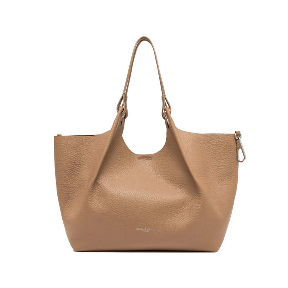 Borsa DUA Gianni Chiarini in pelle bubble double, colore beige, con manici e profili martellati.