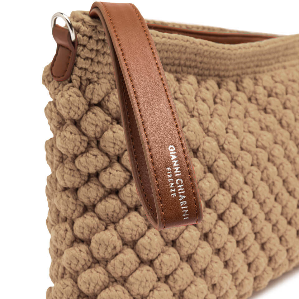 Bella pouch by Gianni Chiarini Firenze in bubble-textured fabric with leather details and adjustable strap.