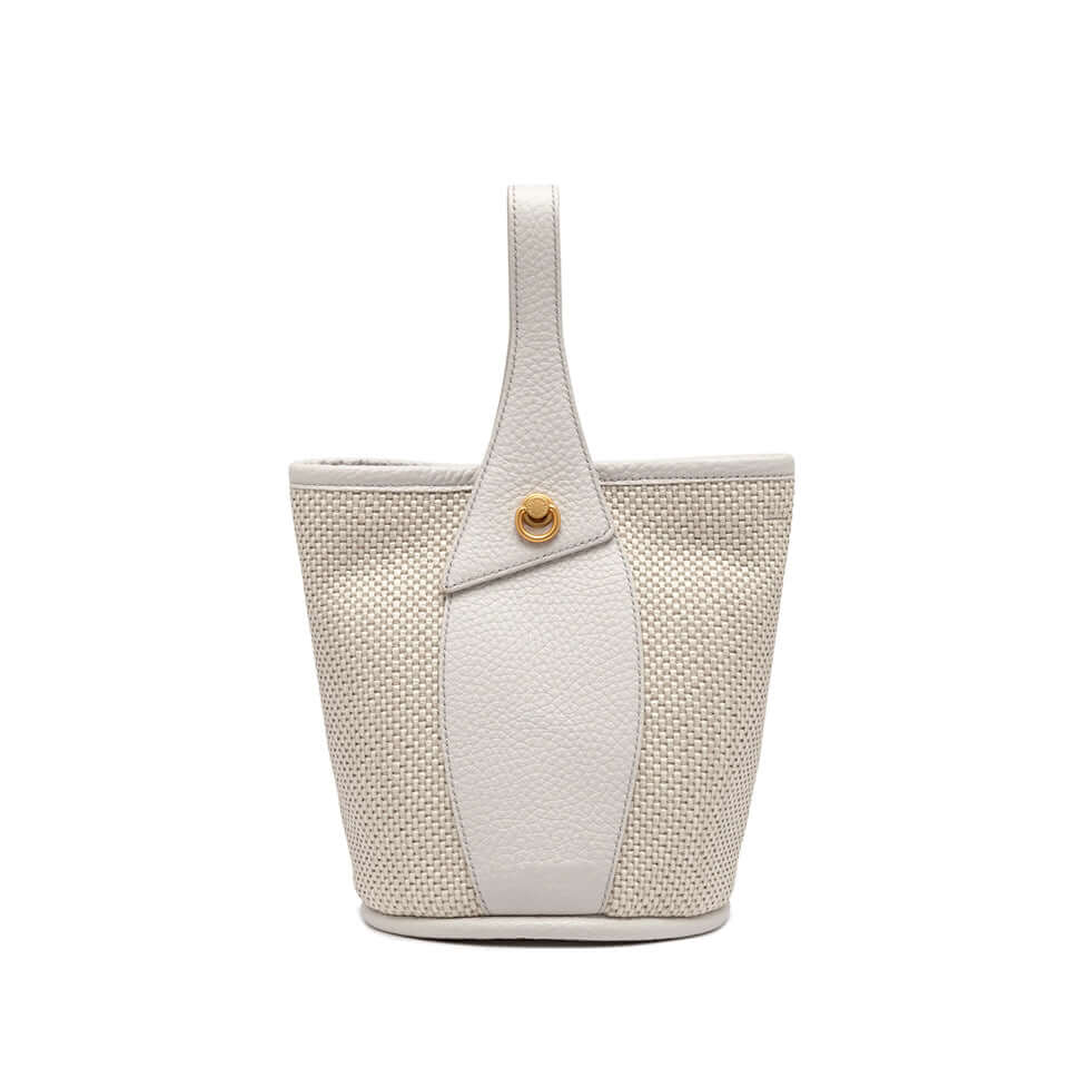 Gianni Chiarini Firenze Ester bag in woven straw and leather, versatile bucket shape, dimensions 18.5x23.5x18.5 cm.