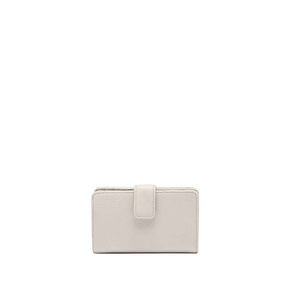 Gianni Chiarini Firenze grain leather wallet with button closure and multiple interior pockets.