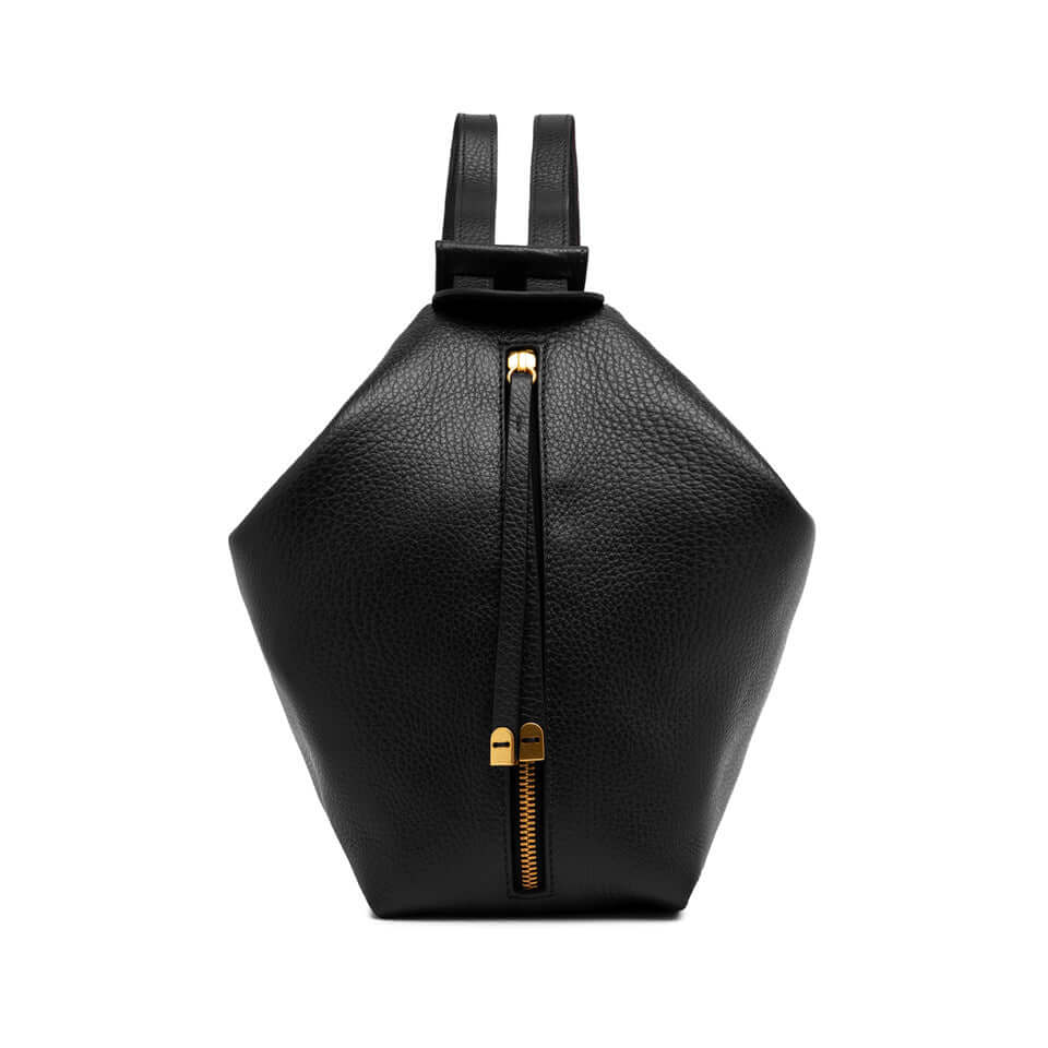 Guia handbag by Gianni Chiarini Firenze, black hammered leather with gold zipper, ideal for casual sporty looks.