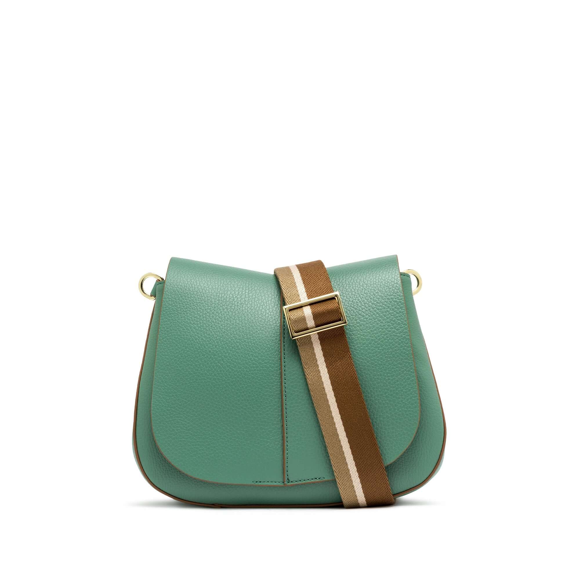 Helena Round bag by Gianni Chiarini Firenze, teal leather with structured design and stylish strap.