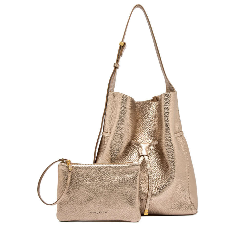 SIENNA by Gianni Chiarini, luxury gold handbag with matching pouch, chic design, perfect for casual and elegant looks.