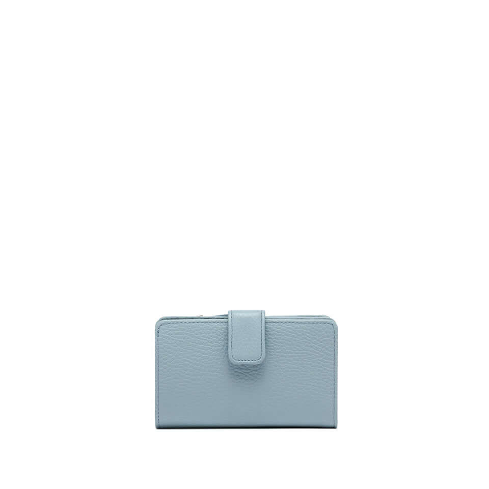 Gianni Chiarini Firenze grain wallet in soft hammered leather, featuring a button closure and multiple interior pockets.