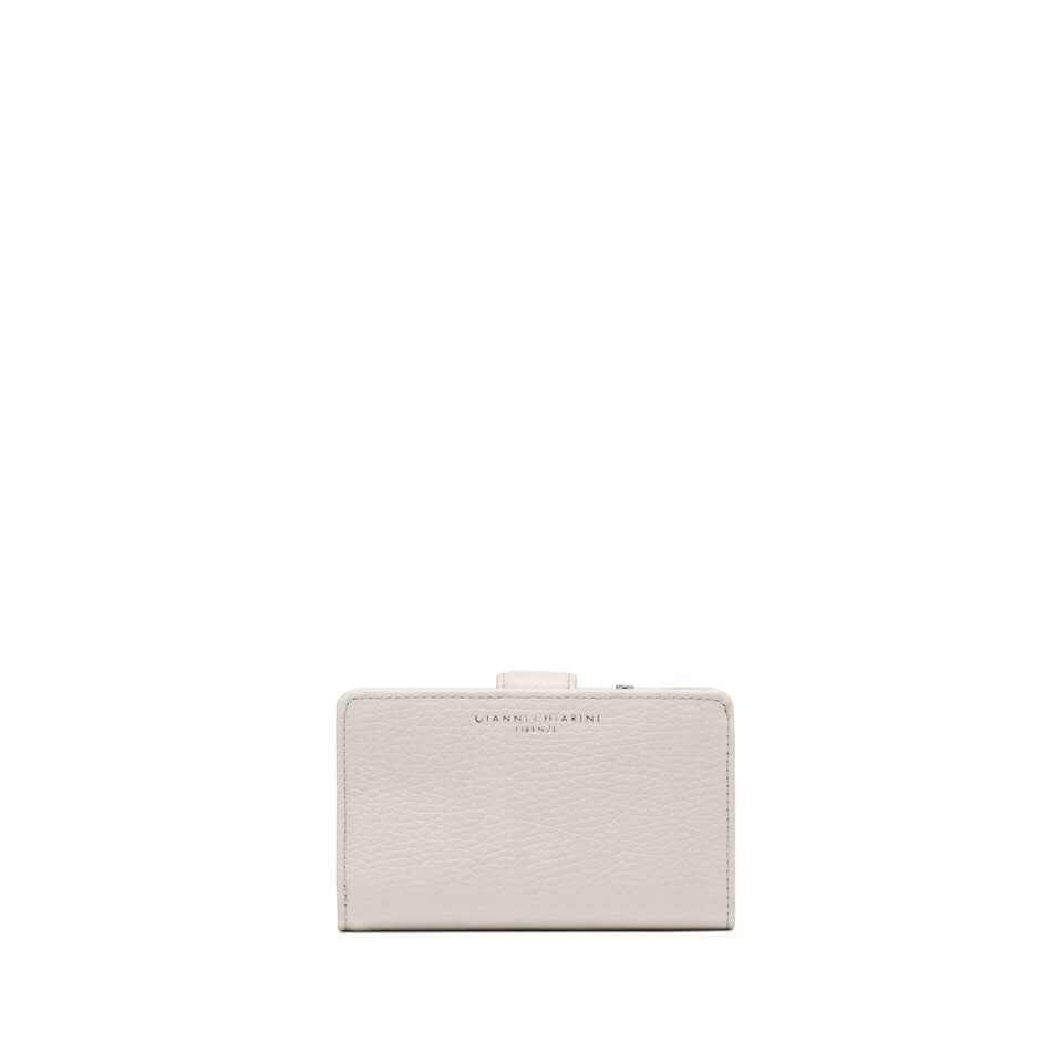 Gianni Chiarini Firenze wallet in soft hammered leather, featuring a flap closure and multiple interior pockets, 13.5x8.5x3 cm.
