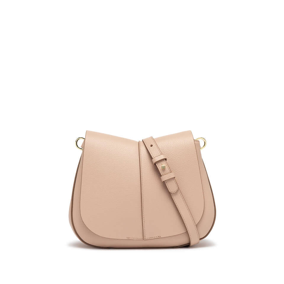 Helena Round di Gianni Chiarini, borsa in pelle beige con tracolla e design contemporaneo.