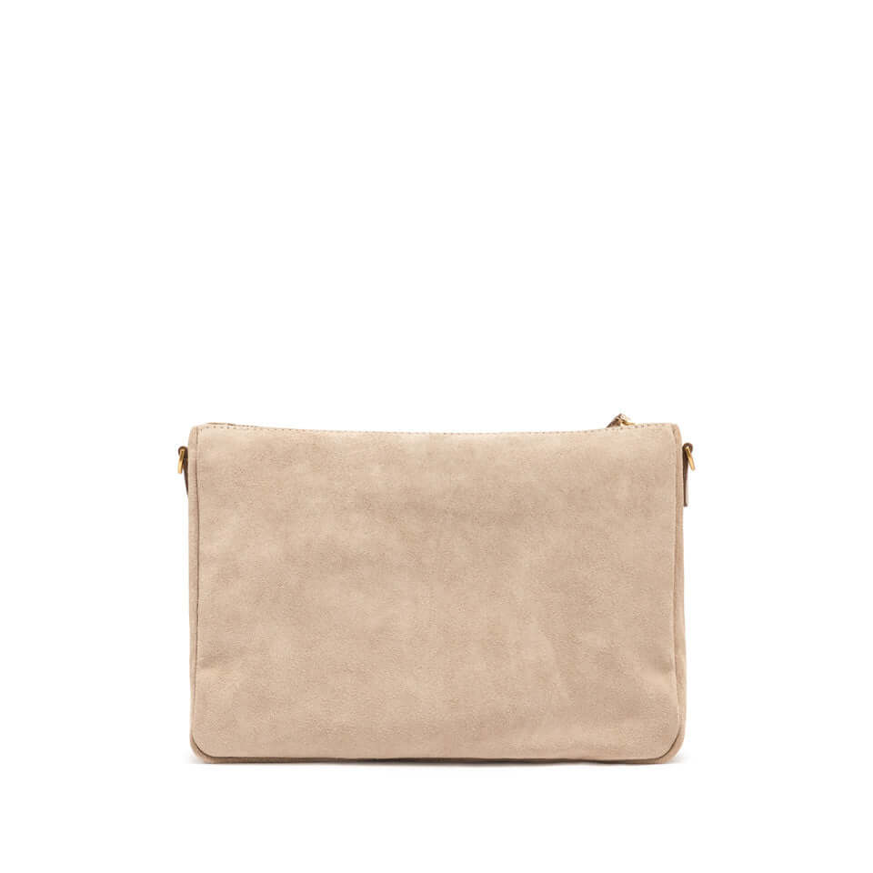 NORA POUCH Gianni Chiarini in pelle scamosciata con chiusura a zip, tracolla regolabile e cinturino removibile.