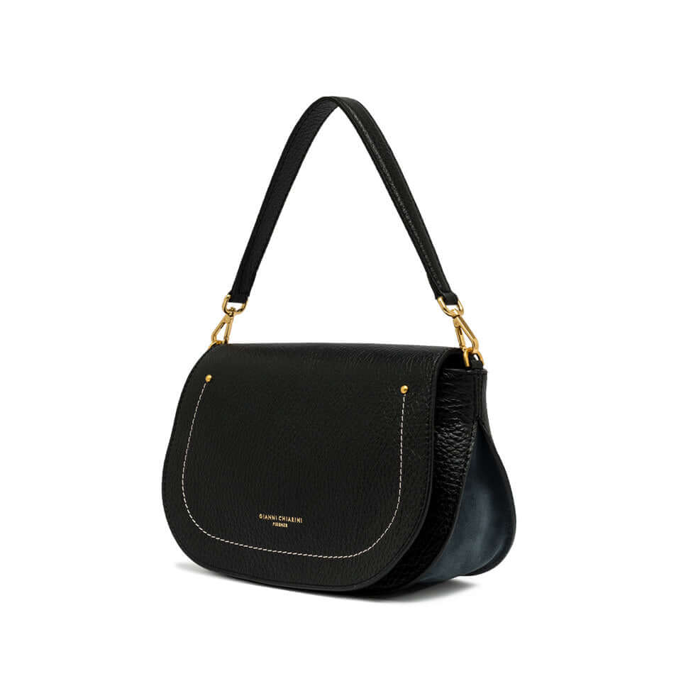 OLGA by Gianni Chiarini, black daily bag in maxi grain leather, removable strap, functional and stylish accessory.