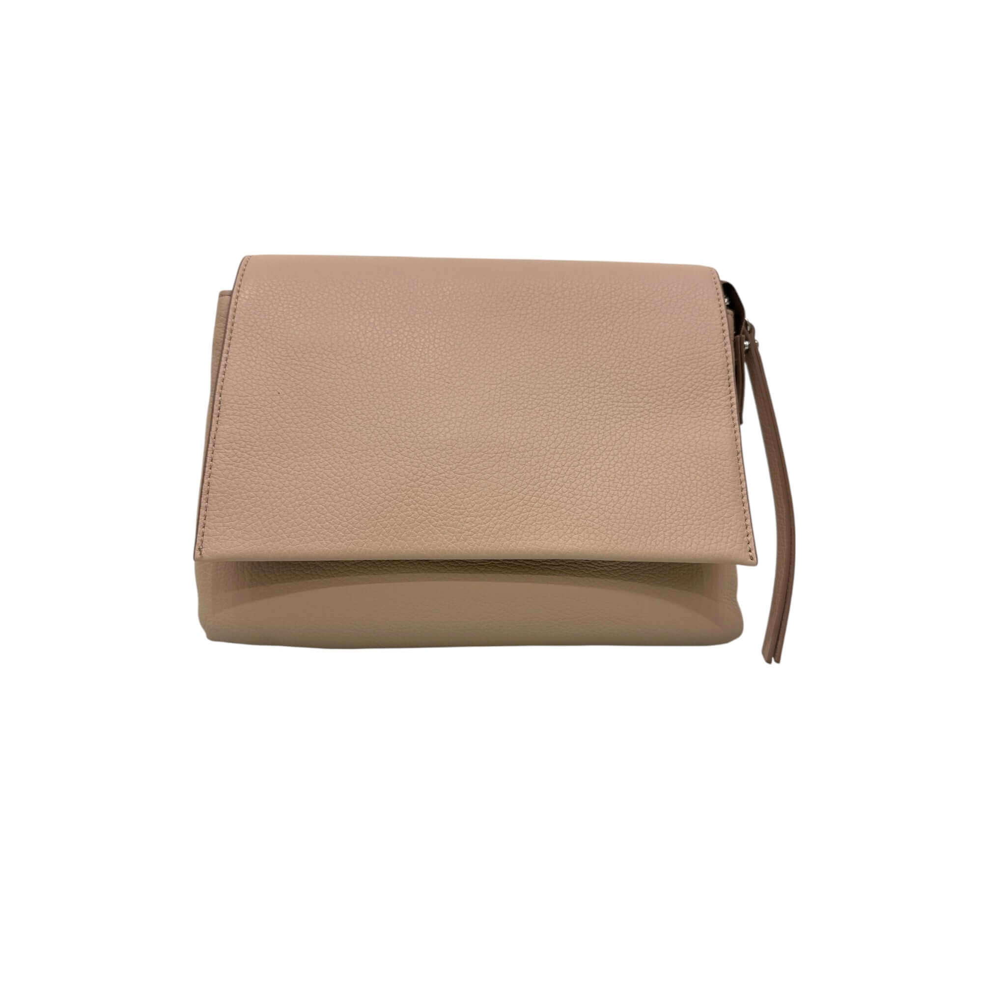 THREE borsa in pelle martellata Gianni Chiarini, design innovativo con zip a contrasto, dimensioni 25x22x5 cm.