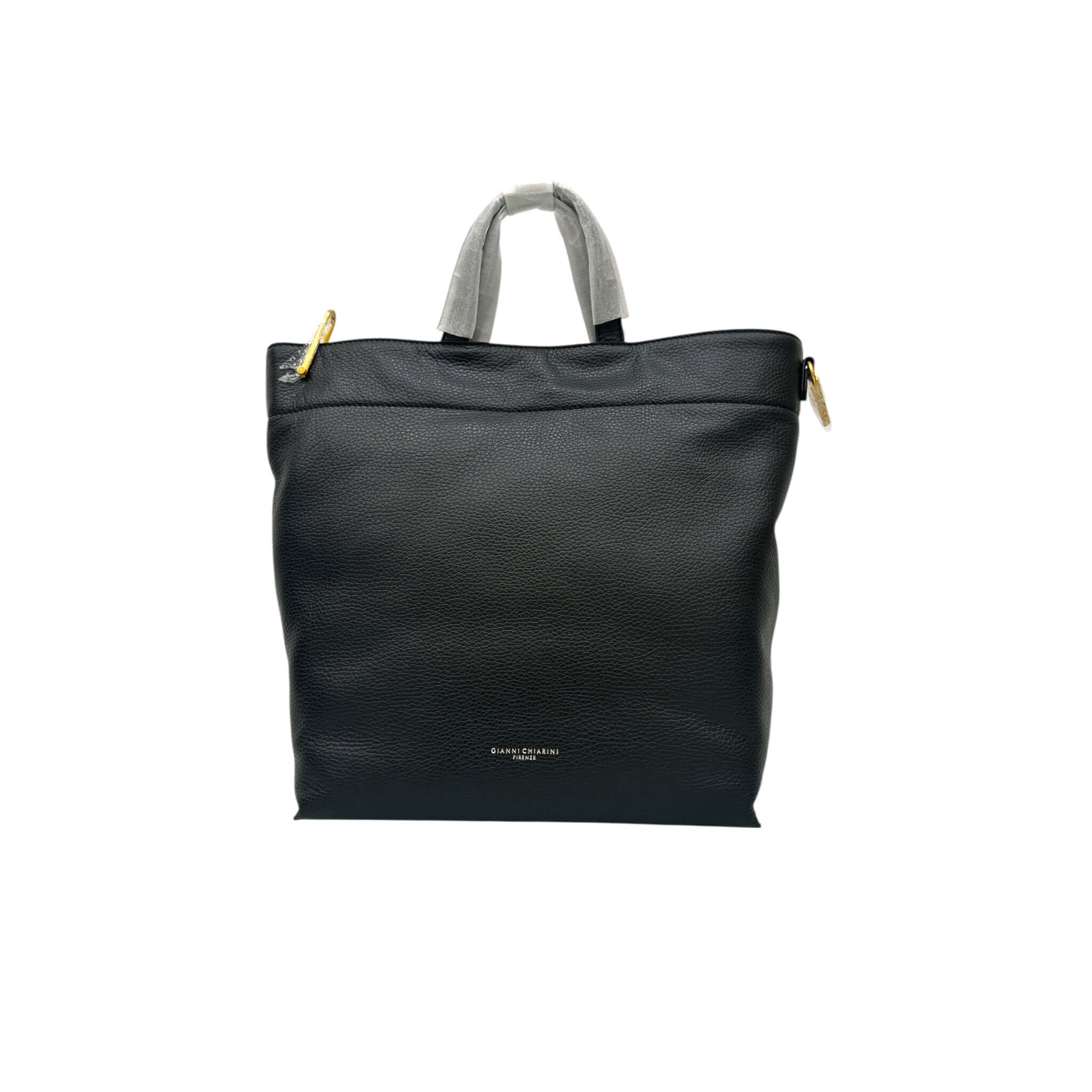 ZAHARA by Gianni Chiarini, black hammered leather shopper bag with unique texture and logoed clasp.