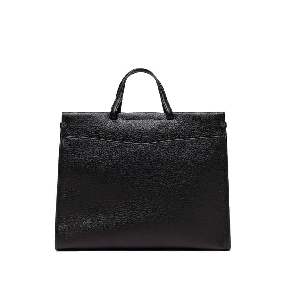 Black leather work bag by Gianni Chiarini Firenze with double handles and stylish textured finish.