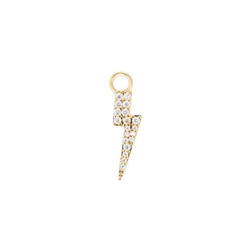 Liza Charm gold-plated brass pendant in lightning bolt shape, adorned with sparkling crystals.
