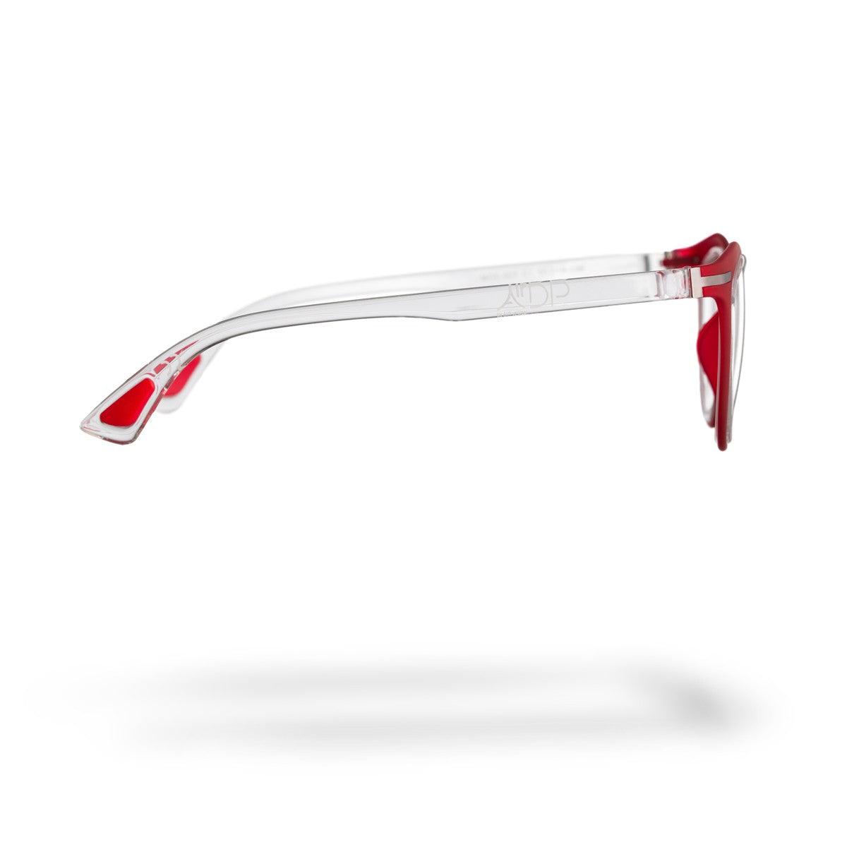 Lolli C1 occhiali con struttura leggera e dettagli rossi, design ergonomico della collezione Frame.