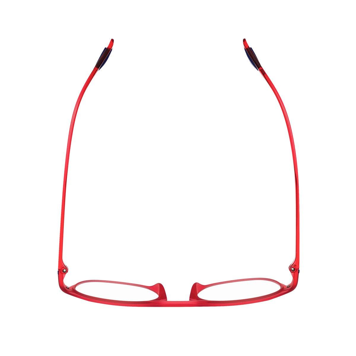 Occhiali da sole LUCE C5 con montatura rossa, design audace e lenti fotocromatiche per comfort visivo.