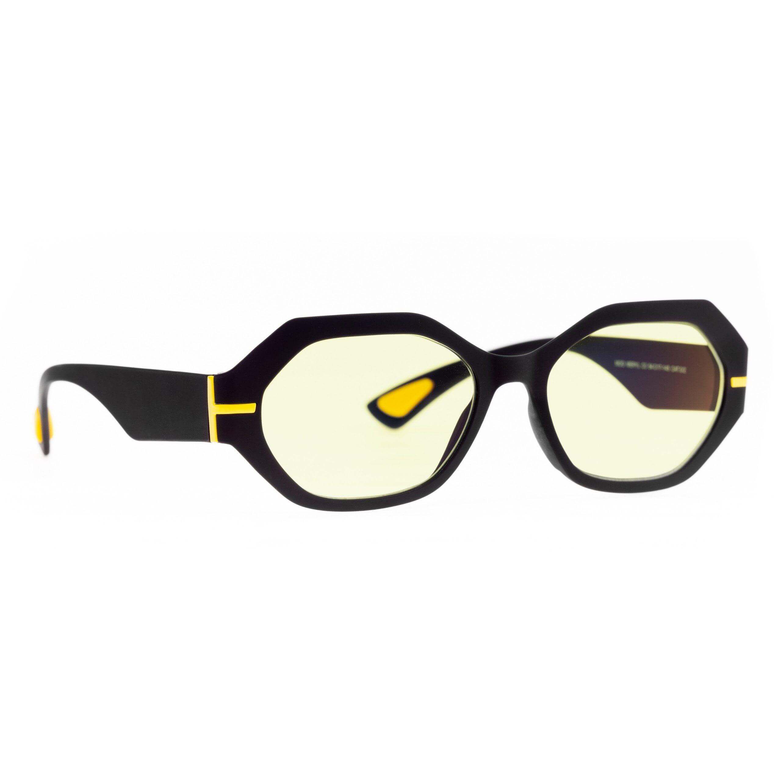 MERYL C3 occhiali da sole da donna con montatura nera e aste gialle, stile retrò e lenti fotocromatiche