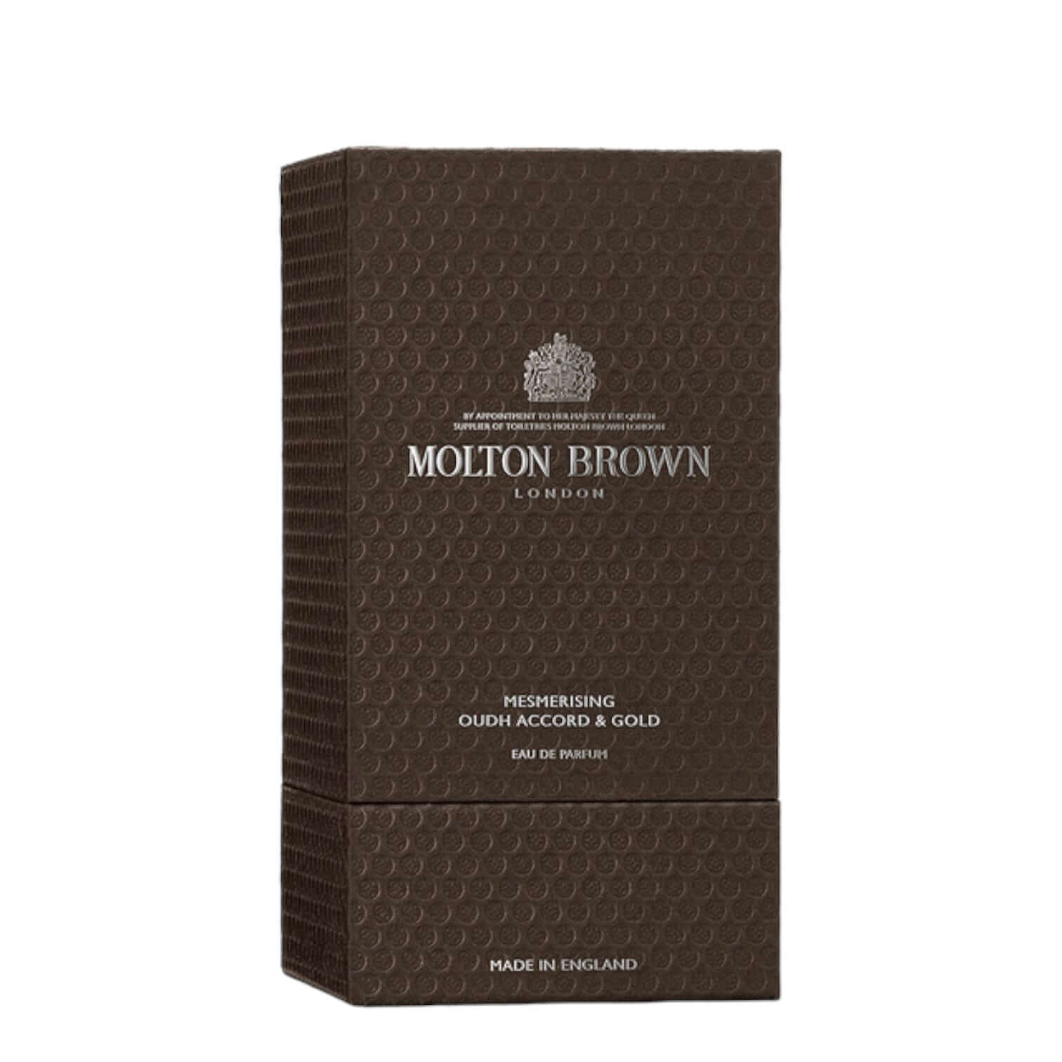 Molton Brown Mesmerising Oudh Accord & Gold Eau De Parfum packaging in elegant brown box, 100 ml size.