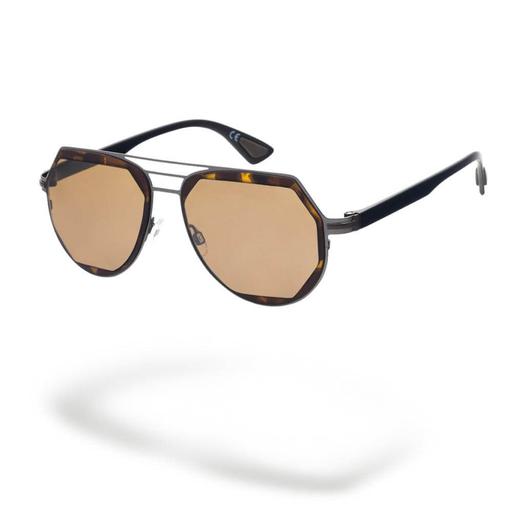 MIAMI C1 occhiali da sole da uomo a goccia con fronte havana e aste nere, design elegante e senza tempo.