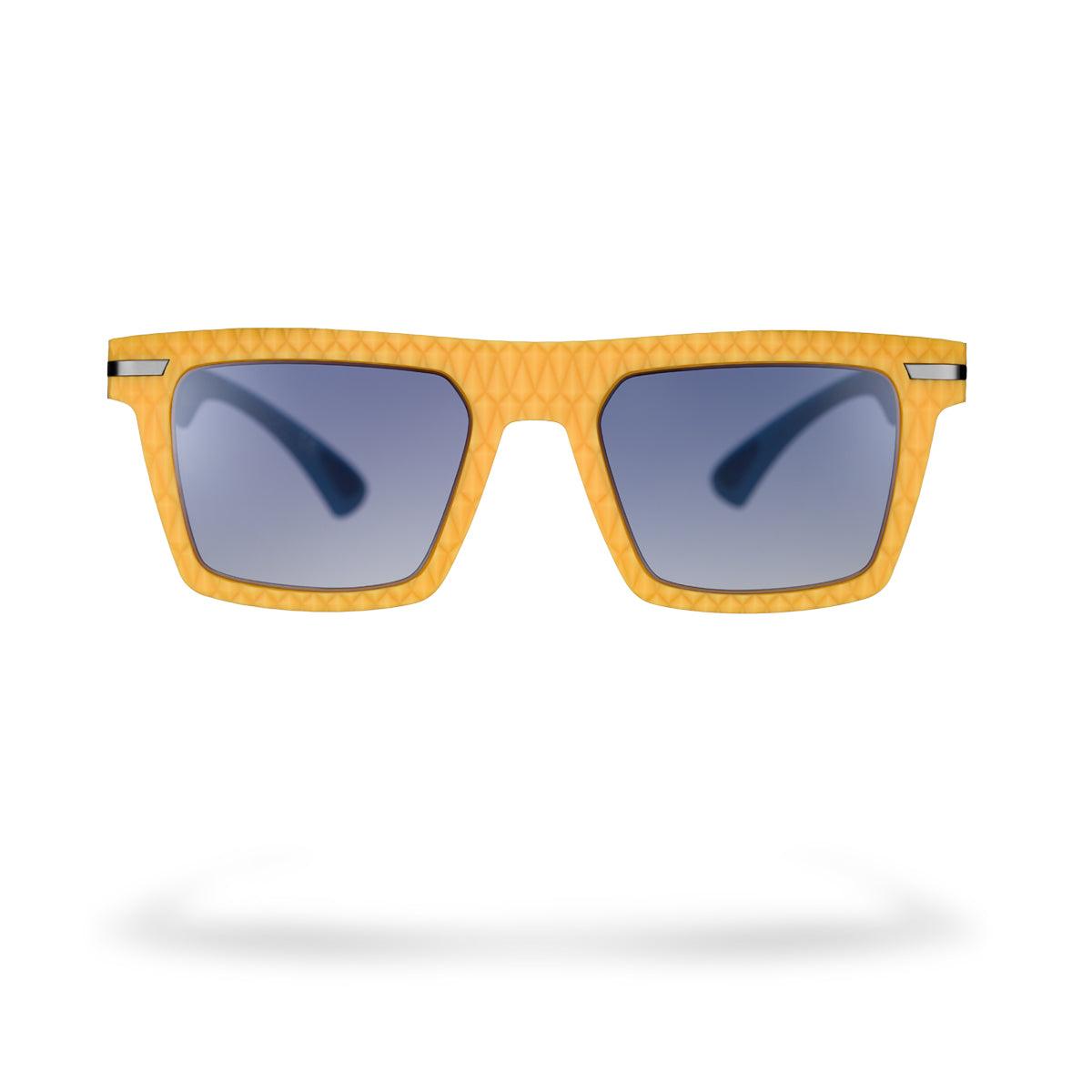 Occhiali da sole MICHI C6 giallo soft touch con lenti sfumate, design contemporaneo e logo distintivo di Del Piero.