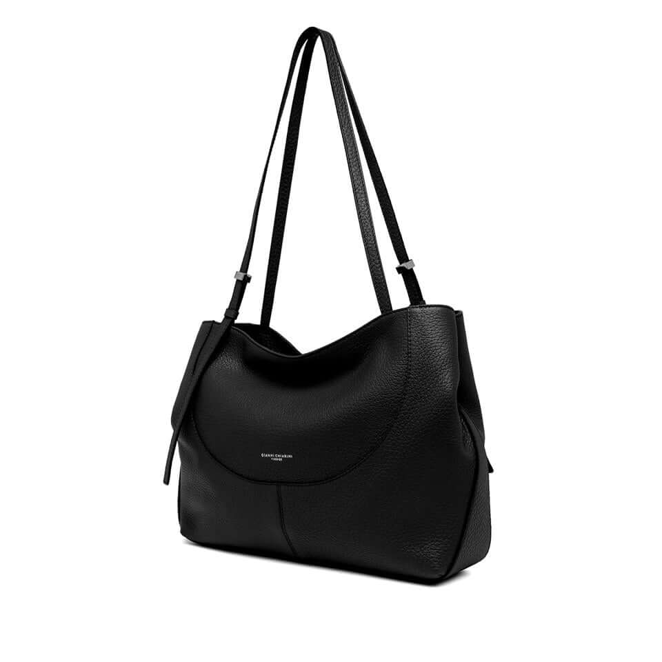 Stylish black leather handbag with two shoulder straps from Gianni Chiarini Firenze, perfect for practical elegance.