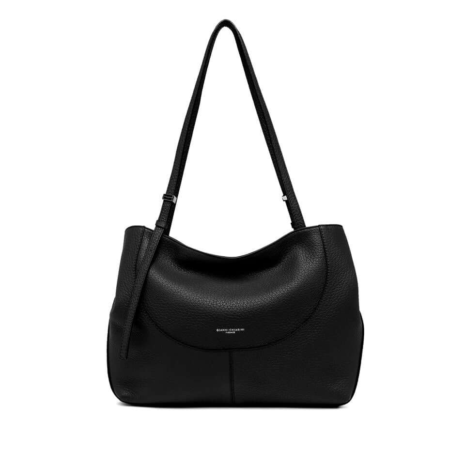 Black leather handbag by Gianni Chiarini Firenze with magnetic closure and shoulder straps, perfect for stylish practicality.