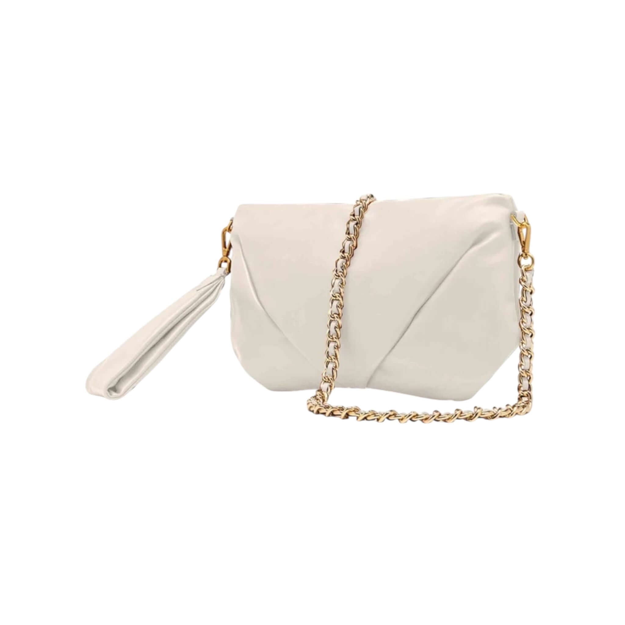 Elegant white clutch bag with chain strap and pouffy design by Gianni Chiarini Firenze
