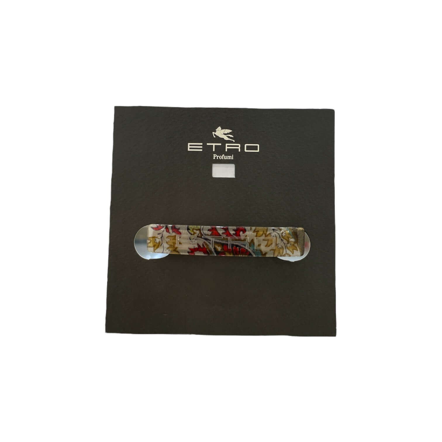 Molletta fiammifero bicolore con logo Etro, realizzata in acetato, seta e acciaio. Elegante e versatile, perfetta per ogni occasione.