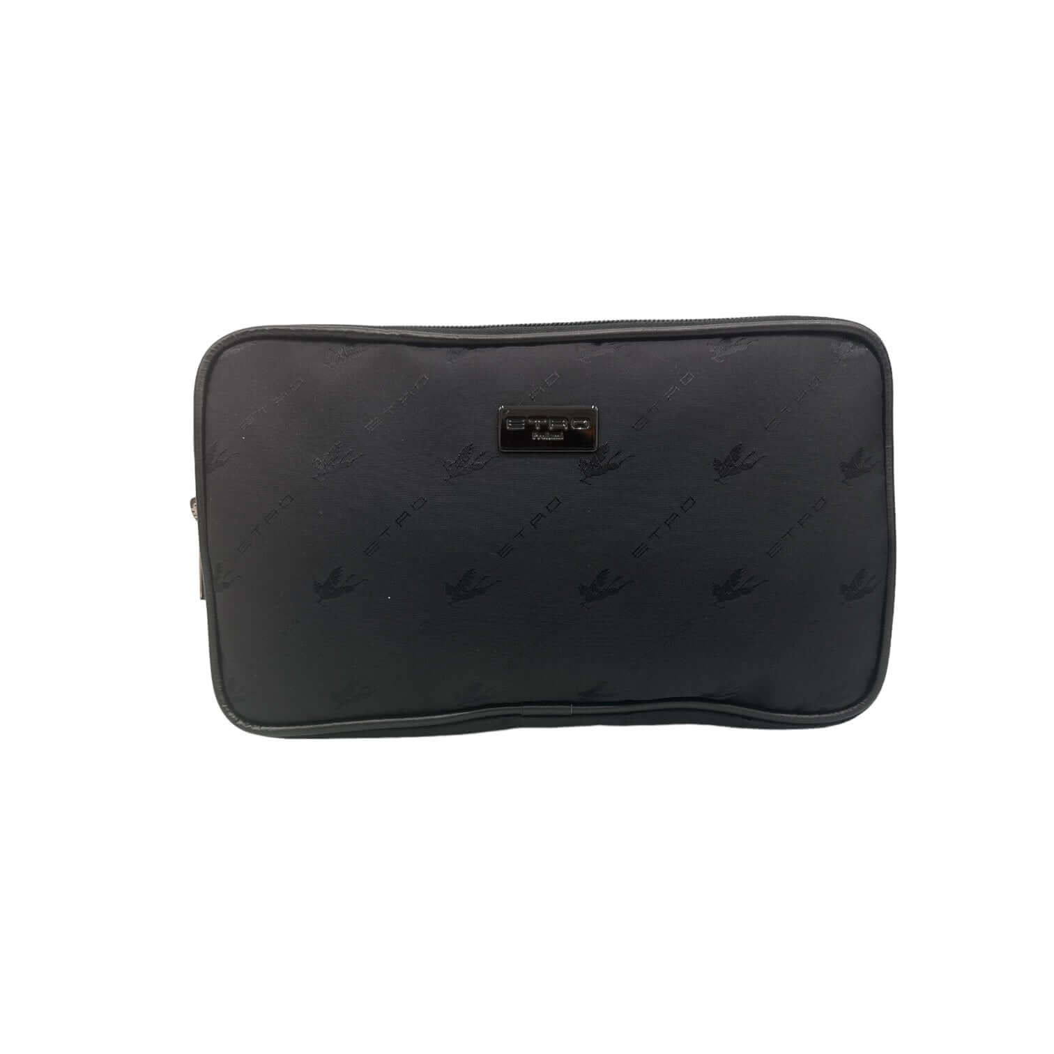 Necessaire con maniglia nera ETRO, perfetto per organizzare accessori da viaggio, con scomparto e chiusura zip.