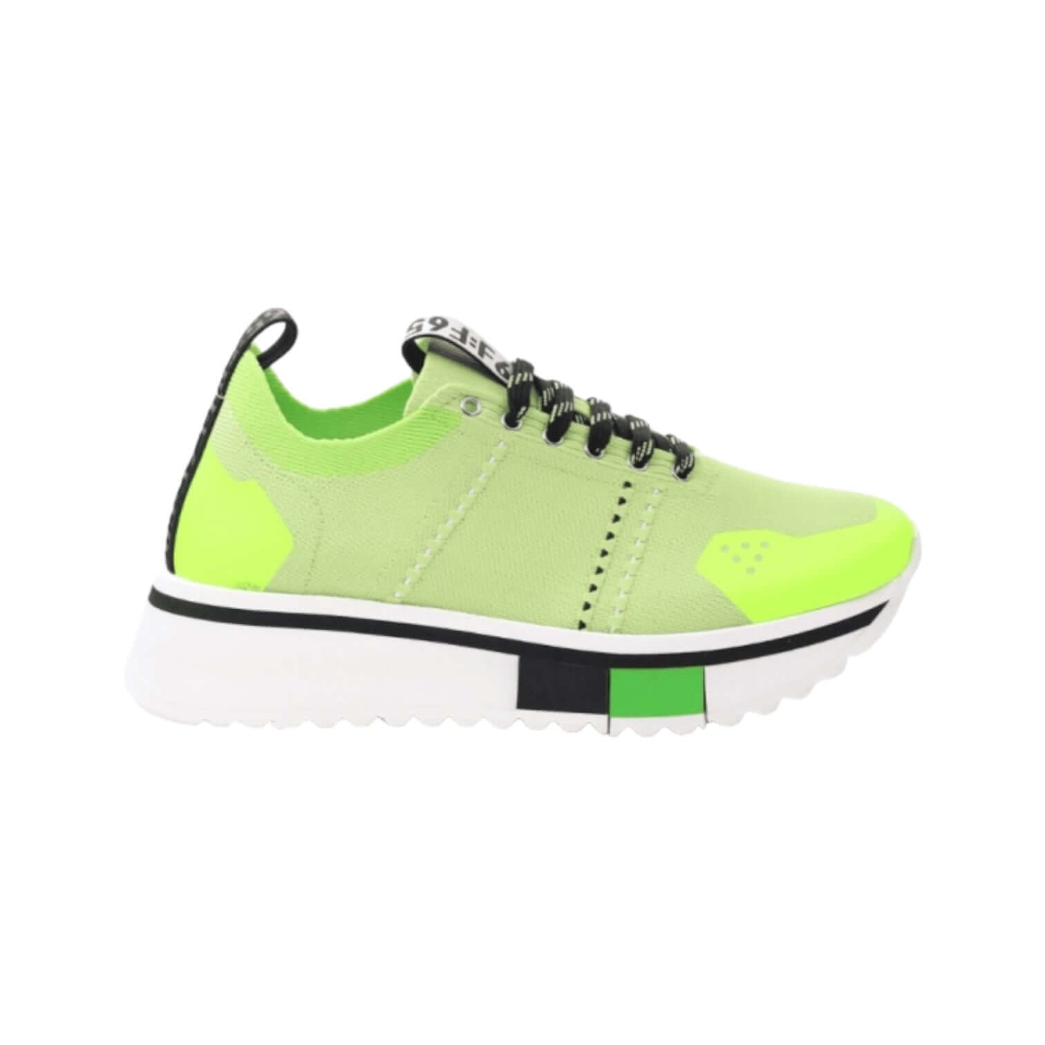 New F65 sneakers in vibrant green with black and white accents, featuring flexible sole for exceptional comfort.