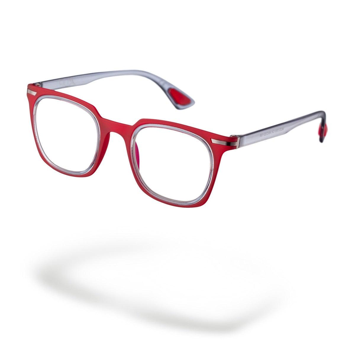 NICKY C4 occhiali da uomo con frontale rosso e interno grigio, design elegante e funzionale.