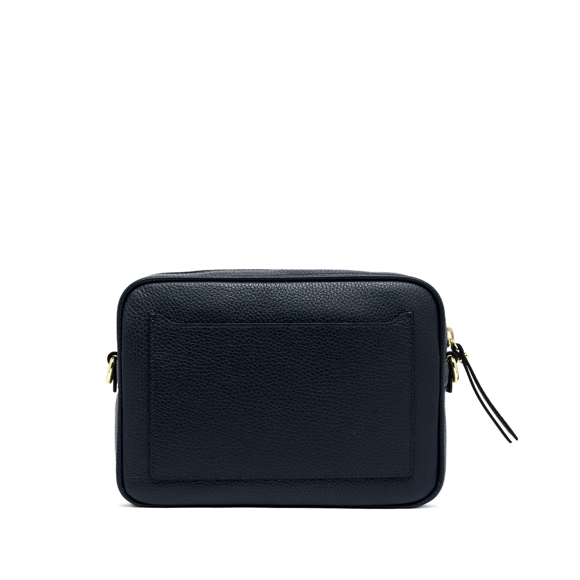Nina by Gianni Chiarini Firenze, square shaped black leather crossbody bag with zip closure and front pocket.