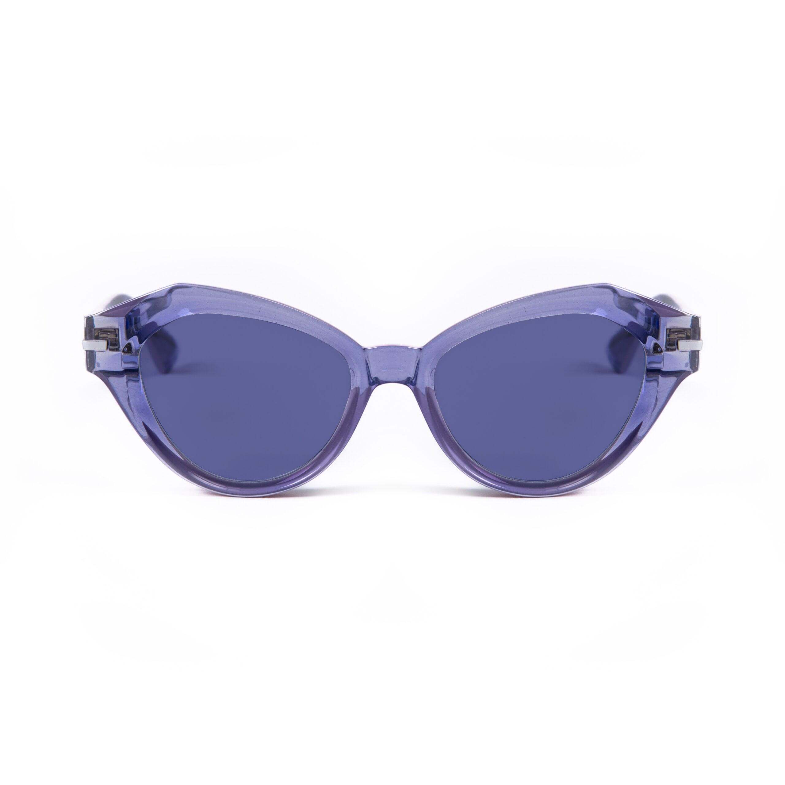 BAL HARBOUR C27 sunglasses in transparent purple with bold design and metal accents.