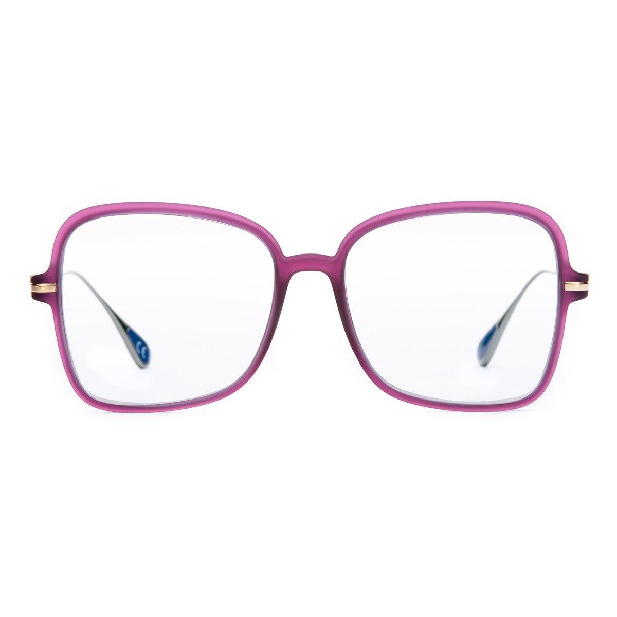 Occhiali VIENTO C3 in titanio con frontale viola crystal e aste leggere per uno stile elegante.