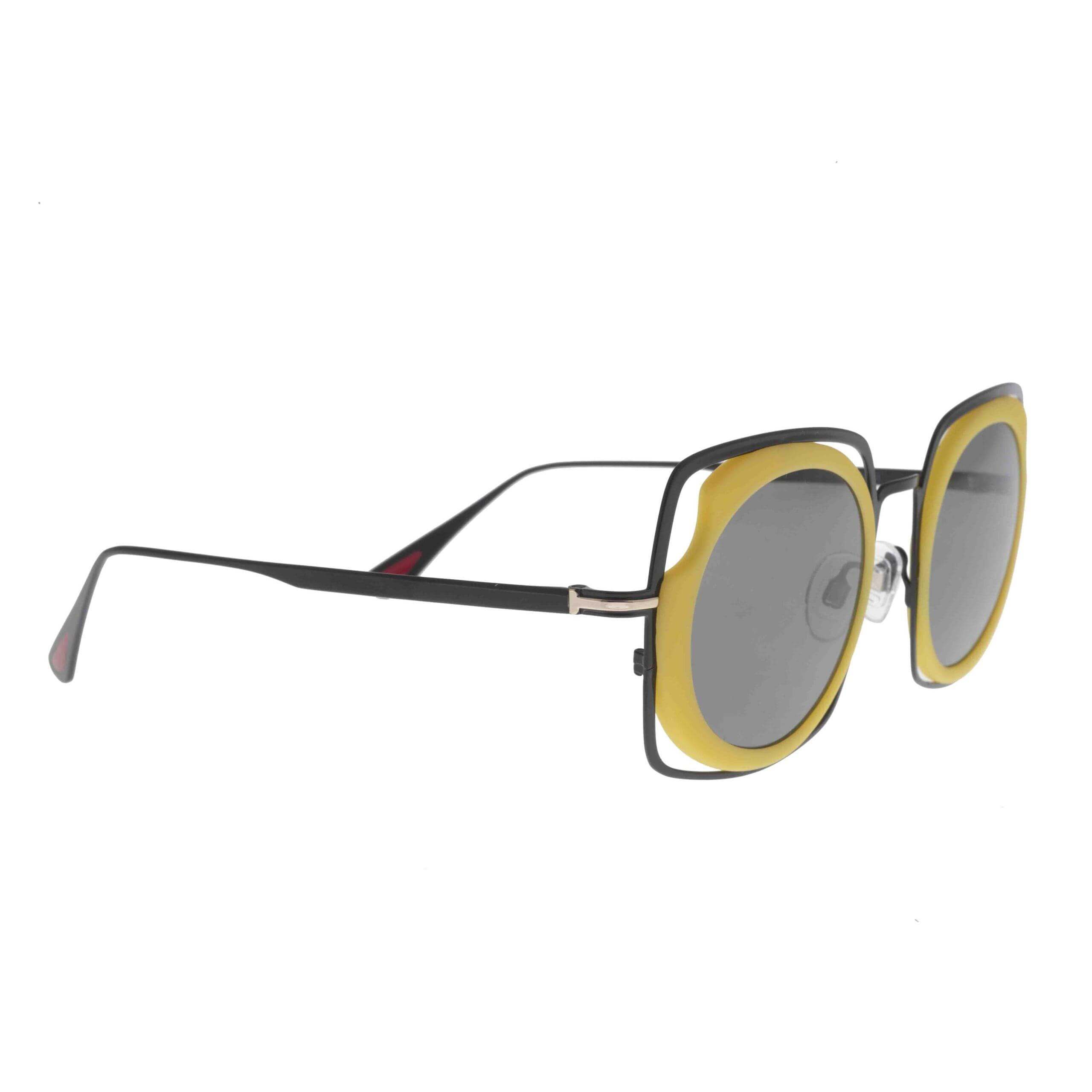 Atria C4 sunglasses with unique round and square design, bold yellow and black frames, stylish eyewear from the Metal collection.