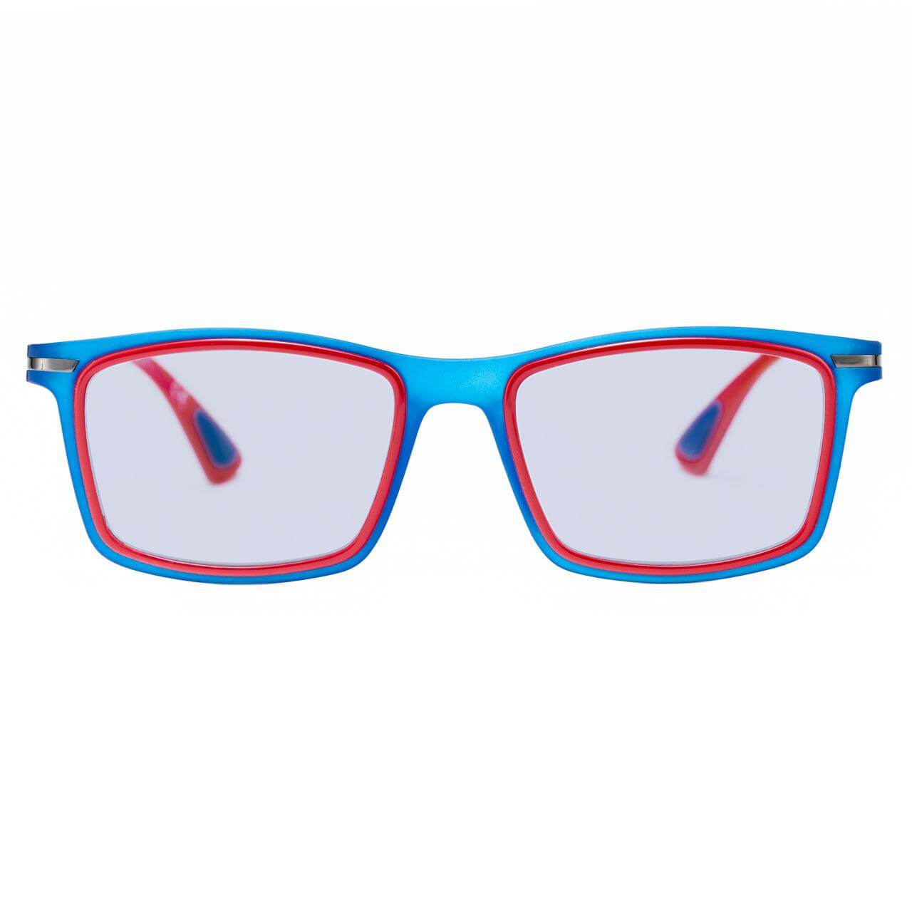 Occhiali CONCY C70 con design ergonomico, montatura blu e rossa, stile all'avanguardia e comfort superiore.