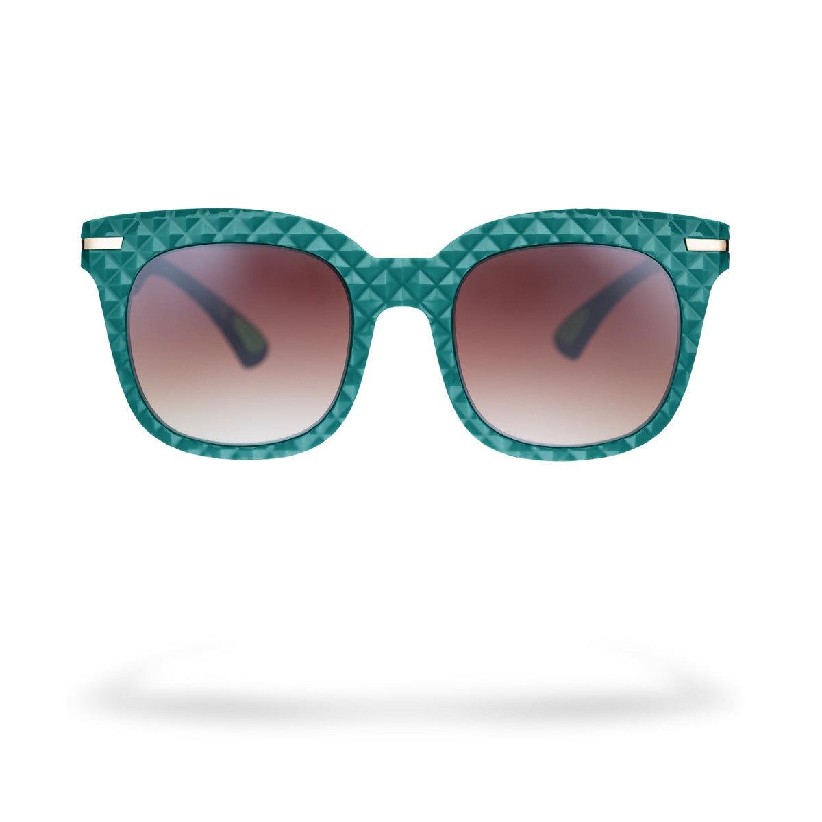 MARIANNA C3 occhiali da sole donna con montatura geometrica verde e lenti marrone sfumato, design moderno e originale.