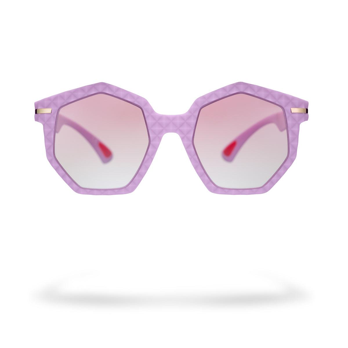 MARTA C6 occhiali da sole donna squadrati con lenti rosa sfumate e texture geometrica.