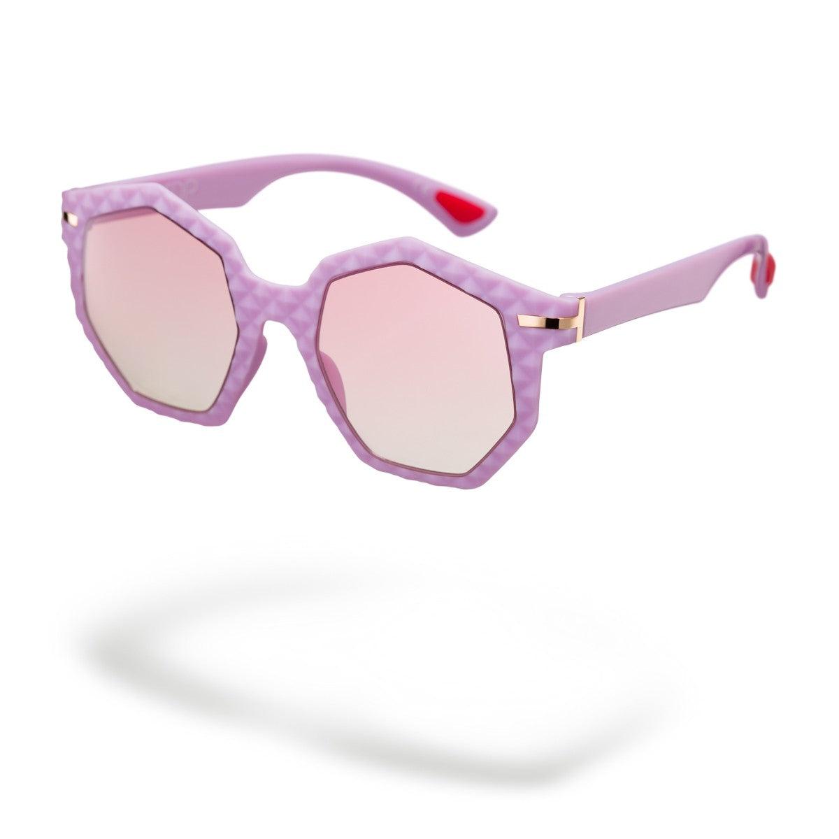 MARTA C6 occhiali da sole donna rosa squadrati con lenti sfumate e texture geometrica.